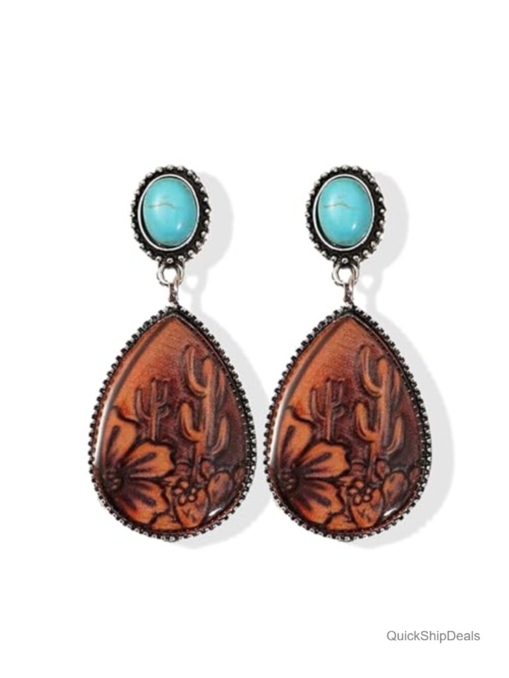 Silver Dangle Western Earrings Oval Turquoise Country Concert Jewelry